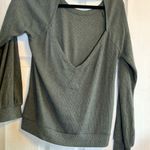 Chaser Ribbed Knit Top Open Back Long Sleeve Casual Olive Green Shirt Photo 4