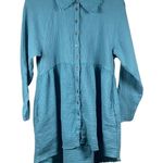 Zenana Outfitters Tunic Top Women's Size Medium Babydoll Blue Waffle Knit Collared Pockets Photo 0