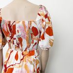 [Vafadress] Orange Abstract Floral Print Smocked Tiered Midi Dress NWT Sz Medium Photo 7