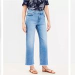 Loft  Wide‎ Leg Crop Jeans Size 6 28 Medium Wash Frayed Hem Photo 1