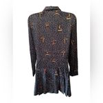 ZARA Button Up Dress Gymnast Dancer Print Sz S Pleated Skirt Navy Blue LS NEW Photo 4