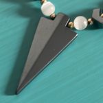 New Hand Crafted Hematite Arrowhead and Cat’s Eye Bead Necklace Gray Photo 5