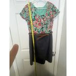 ALYX Dress Turqoise Floral/Denim Ruffle Cap Sleeve w/ Empire Waist Belt Size 14 Photo 3