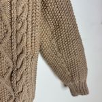 Vtg button up chunky Cable Knit cowl Cardigan Sweater cozy size Large unisex Tan Photo 3