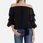 CeCe  Off Shoulder Blouse Womens S Black Tiered Balloon Sleeve Boho Chic Romantic Photo 2