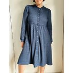 Vintage 90s Cottagecore Blue Thermal Dress Womens Medium Baby Doll Cozy Winter Photo 2