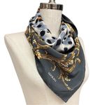 Adolfo  Gray & Gold Leopard Baroque Silk Square Scarf Large Shawl Wrap Silk Grey Photo 9