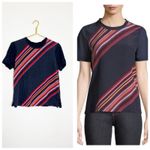 Tory Burch  Kayla Asymmetric Striped Linen Shirt Medium Silk Preppy Quiet Luxury Photo 1