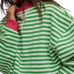 Free People Classic Striped Oversized Crewneck Pink Clover Combo Size M Photo 3