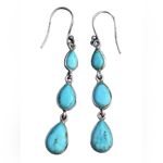 New Sterling Silver Turquoise Teardrop Cabochon Dangle Earrings Blue Photo 11