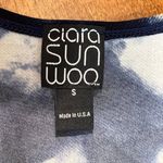 Clara Sun Woo Top Small Blue Green Gray Artsy Pattern Jersey Stretch 3/4 Sleeve Photo 7