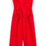 Mango MNG Linen Wrap Jumpsuit Red Wide Leg Sleeveless Has Belt V Neck Sz XL Photo 0