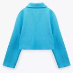 ZARA  Cropped Bomber Tweed Weave Textured Zip Jacket Blue Size XS NEW Photo 14