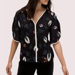 Kate Spade Deco Bloom Crepe Blouse Black Floral Print V Neck Elegant XS Photo 0