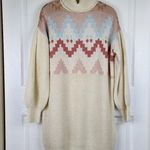 SO  Turtleneck Knit Dress Sweater Ivory Pink Oversized Size M Photo 6