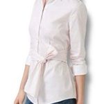 Untuckit Women’s Size S Pale Pink Stripe Tie Waist Button Front Shirt Clara Photo 1