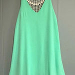 Illa Illa  Green Sleeveless Swing Sundress Ivory Mesh Net Crochet Back Size Small Photo 0