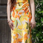 House of Harlow 1960 X Revolve Tropical Print Satin Slip Dress Women’s Large Yellow Photo 0