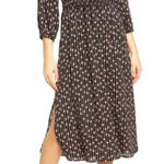 WAYF Dress Womens Small Black Pink Floral Print Square Neck Smocked Nevaeh Midi Photo 0