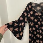 American Eagle  AEO AE Wrap Romper Black Pink Floral Rose Long Sleeve Bell Sleeve Photo 8