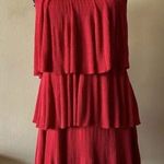 ZARA Italian yarn knit red tiered layered ruffle spaghetti strap mini dress Photo 0
