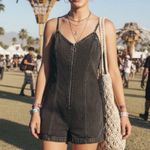 PacSun  Black Denim Strappy Romper Silver Zipper Size S Small EUC!! Photo 0