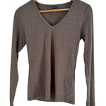 Old Navy NWT  Plush Tee Women’s Medium Grey Ribbed V Neck Long Sleeve Fleece Photo 0