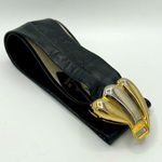 Vintage Black Leather Belt with Gold and Silver Scallop Buckle Photo 3