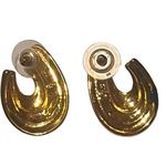 80s Gold & Navy Enamel Retro Vintage Earrings Pierced Ears Blue Photo 2