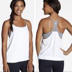 Fabletics White and Gray Built-In Bra Mesh Back Tank Photo 1