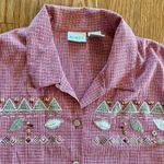 Koret Vintage Red Striped Gingham Beaded Top Womens Large Photo 1
