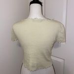 Brandy Melville Cream Ribbed Lettuce Hem Edge Short Sleeve Crop Top One Size Photo 2