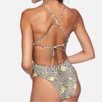 Hurley Jungle Cat Moderate Cheeky One Piece Swimsuit Cream, Brown Gold M NWT Photo 3