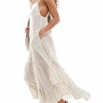 Free People  check print tiered midaxi dress in ivory, Size Small, $108 Photo 7