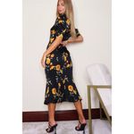 Pretty Little Thing  Black Yellow Floral Puff Sleeve High Neck Midi Dress Size 8 Photo 2
