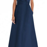 Alfred Sung Midnight Blue One-Shoulder A-Line Gown Size 20 Formal Bridesmaid Photo 0
