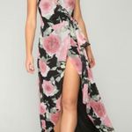 Luxxel Floral Braided Strap Slit Wrap Maxi Dress Black Pink Small Boho High Low Photo 1