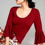 Anthropologie  Smocked Bell-Sleeve Top Shirt Blouse Wine Red Burgundy Medium Photo 0