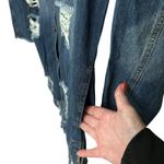 Daisy  Blue Distressed Long Denim Jacket Women's Size Large Frayed Hem Pockets‎ Photo 5