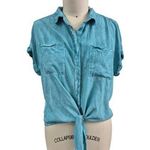 Velvet Heart Los Angeles Tie Waist Blouse Teal Green/Blue Rayon 2 Pockets Sz L Photo 0