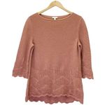 Garnet Hill 100% Baby Alpaca Sweater Scallop Trim Clay Size Medium Peruvian Wool Photo 0