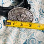 CAVENDERS CLASSIC WESTERN LEATHER BELT BLACK SILVER BULL RIDING BUCKLE 30 Photo 1