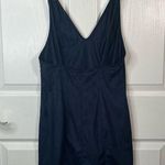 Free People Sz M Running Wild Bodycon Slip Dress Blue Faux Suede Photo 5