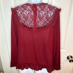Modcloth Moon Floral Lace Yoke Top Ruffle Trim Burgundy Wine Red M Photo 4