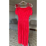 EXPRESS Red Midi Dress Holiday Quiet Luxury Pleated Cold Shoulder XS Photo 2