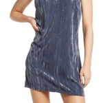 Elodie  V-Neck Velvet Cami Dress in Blue Slate Blueish Gray Large Photo 0