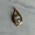 Vintage UTC 925 Sterling Silver CZ Pendant Oval Tear Drop Cubic Zirconia Sparkly Gold Photo 2