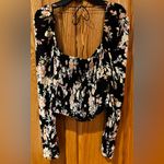 Free People Black Floral Print Keyhole Neck Boho Peasant Hilary Top Size Small Photo 12