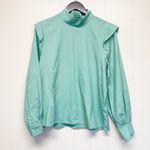 Everlane NWT  The Wing Shoulder Mock Neck Ruffle Long Sleeve Blouse Green Size 8 Photo 2