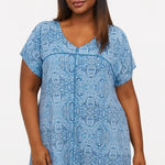 Kenar  Size 2X Paisley Blue and White V Neck Blouse Photo 0